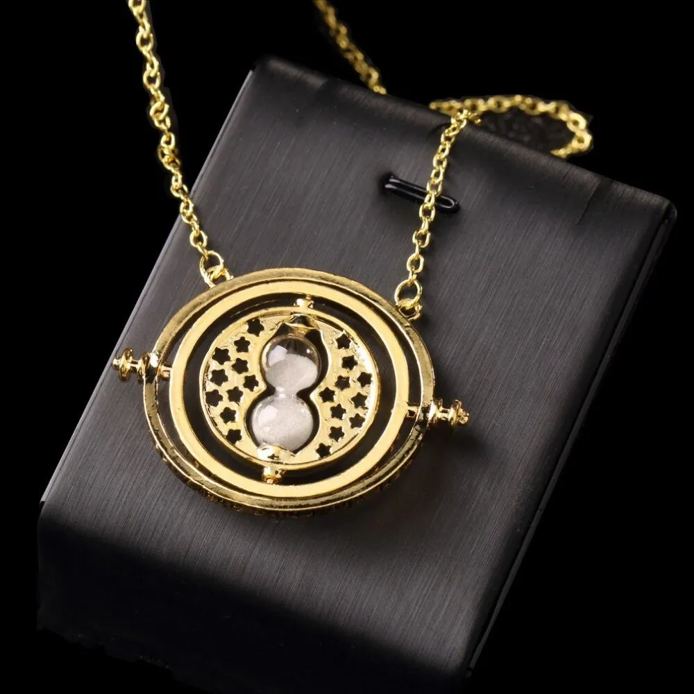 Time Turner Necklace Rotating Spins Gold Hourglass Pendant Vintage Round