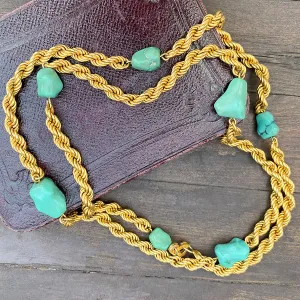 Vintage Turquoise Rope Chain Necklace