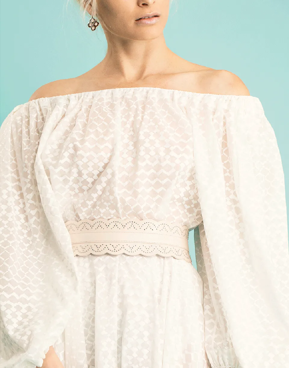 White Studded Waist Belt